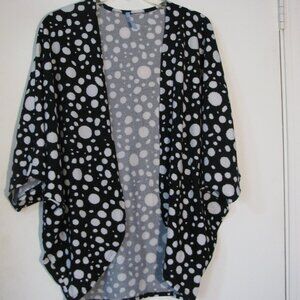 ** Azules Open Front Cardigan Small Black White Polka Dot Knit